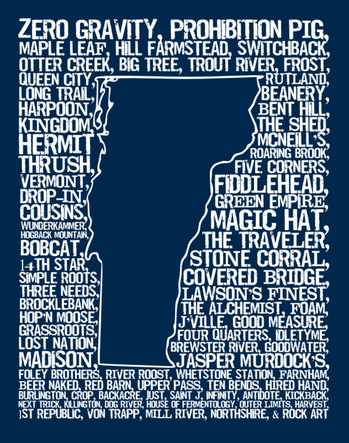 Beers of Vermont Word Map Fine Art Print Dark Blue Etsy