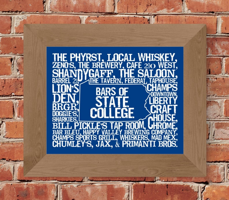 Bars of State College Penn State University Word Map Fine Etsy