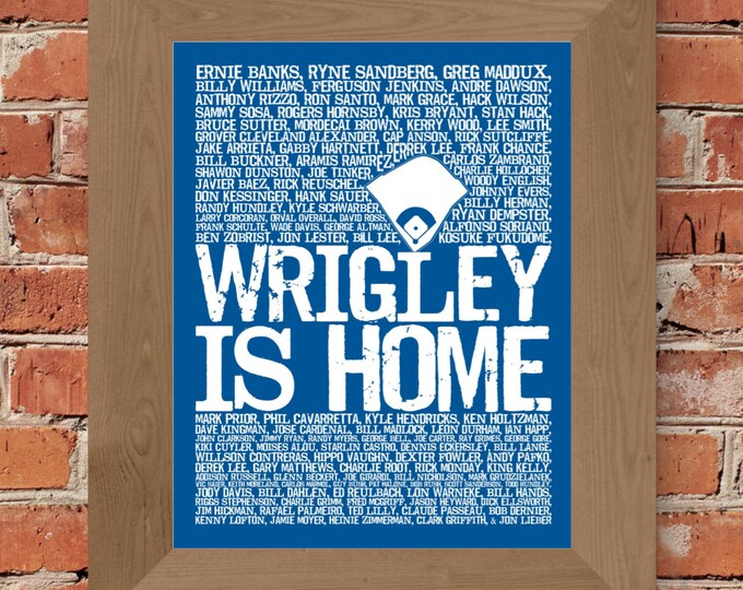 Wrigley is Home - Chicago Cubs Word Art Print (Blue & White) -Unframed
