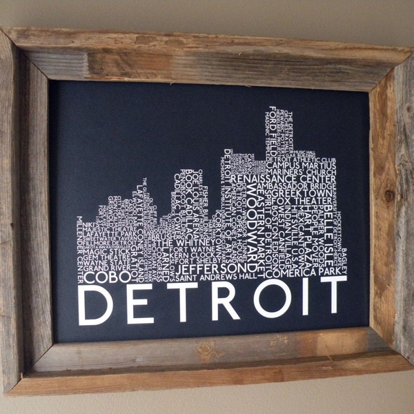 Detroit Skyline Word Art Print (Dark Blue) - Unframed