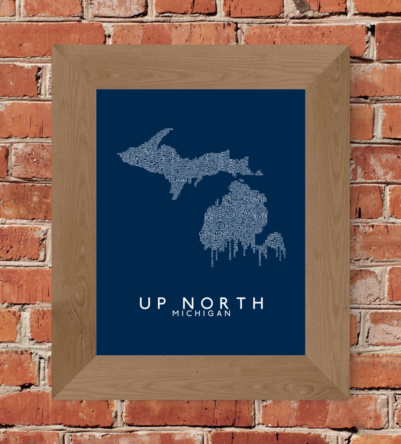 Up North Michigan Word Map Fine Art Print Blue Unframed