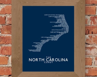 The North Carolina Coast Word Map (Dark Blue) Fine Art Print - Unframed