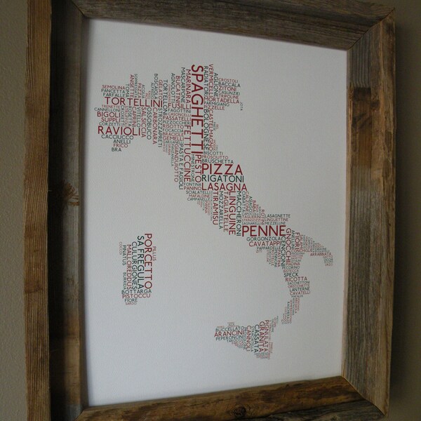 Italian Foods Map (White, Red, & Green) - Unframed