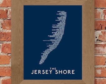 The Jersey Shore Word Map (Dark Blue) - Unframed (5x7, 8x10, 11x14, 24x36, and more sizes available)