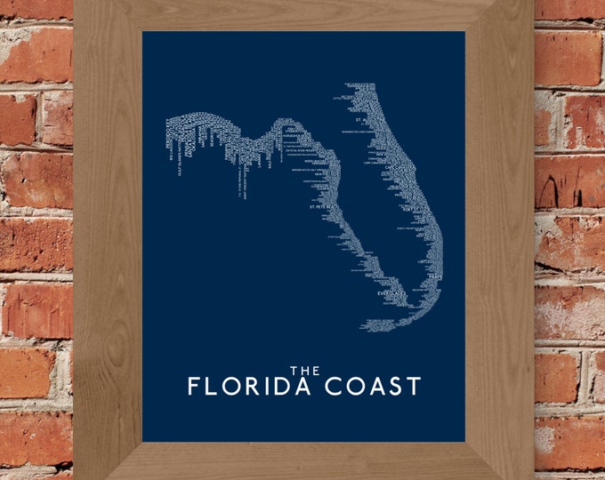 The Florida Coast Word Map (Dark Blue) Fine Art Print - Unframed