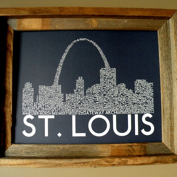 St. Louis Skyline Word Art Print (Dark Blue) - Unframed