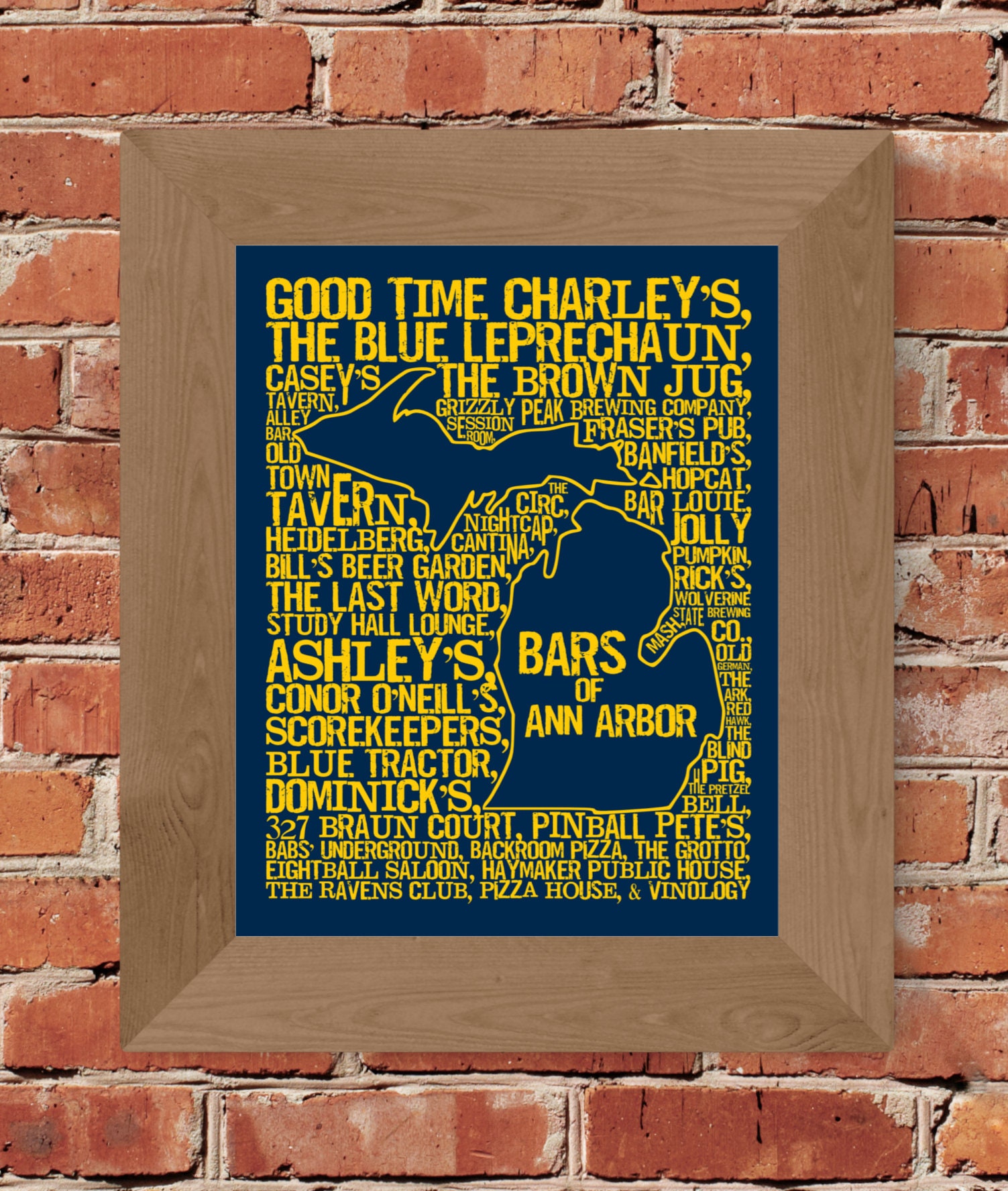 Bars of Ann Arbor University of Michigan Word Map Fine picture