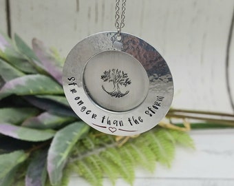 Inspirational Tree of Life Pendant for Men & Women, Word with Phrase Jewelry, Aluminum 3D Necklace, Christian Phrases