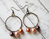 Antique Brass Hoop Pearl Earrings for Women Great Gift Idea
