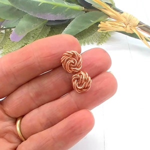 Copper Rose Stud Earrings – Handmade Minimalist Flower Jewelry, Gift for Her