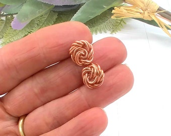 Copper Rose Bud Stud Earrings/ Gift Idea For Women/ Handmade/ Wire Wrapped/ Minimalist Style