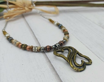 Antiqued Double Heart Infinity Beaded Necklace for Women / Evening Jewelry / Fall Inspired Necklace