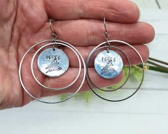 Handstamped Stainless Steel Hoop Earrings for Women