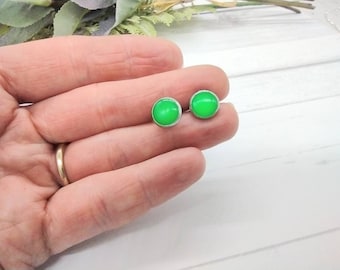 Round Green Resin Glow In the Dark Stud Earrings for Women & Girls with a Minimalist Style,