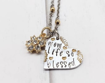 Silver Aluminum & Gold Heart Necklace, Mother's Day Gift Idea, Charm Pendant, Inspirational Necklace for Mom