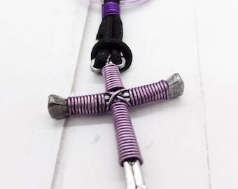 Lavender Purple Disciples Cross Keychain for Women & Men, Baptismal Gift, Religious Accessories