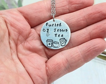 Hand Stamped Inspirational Necklace for Women, Christian Jewelry, Tea Pendant