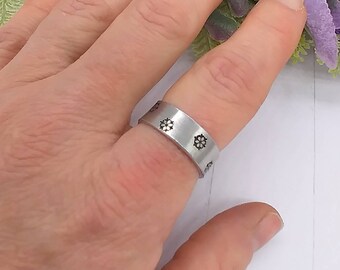 Silver Snowflake Hand-Stamped Ring for Women & Teens