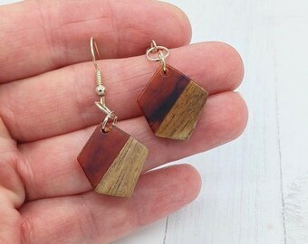 Maple Brown and Brown Resin Modern Wood Dangle Earrings for Women/ Fall Fashion Trend Earrings/ BoHo Style  A Symmetrical Shape