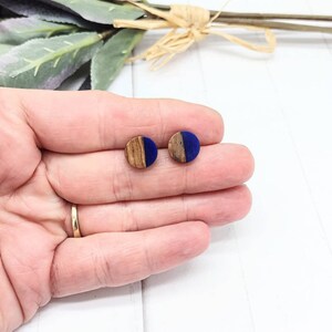 Blue Shabby Chic Wood & Resin Stud Earrings for Women/ Inspired by Nature/ Minimalist Design