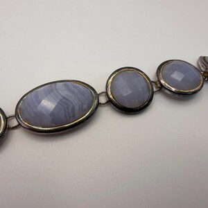 Blue Lace Agate Statement Bracelet 925 Sterling Silver – Faceted Gemstone Toggle Clasp