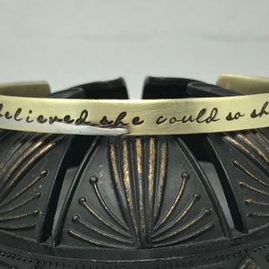 She BELIEVED she could so SHE DID copper or brass hand stamped metal cuff bracelet jewelry gift ~ mantra
