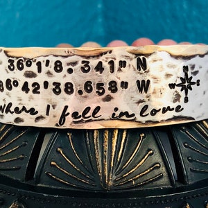 Coordinates, latitude, longitude, GPS ~ personalized and custom, hand stamped  cuff bracelet, gift idea