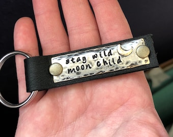 stay WILD MOON CHILD ~ moon ~ compass ~ keychain ~ gift idea ~ mantra ~ inspirational ~ quote ~ motto