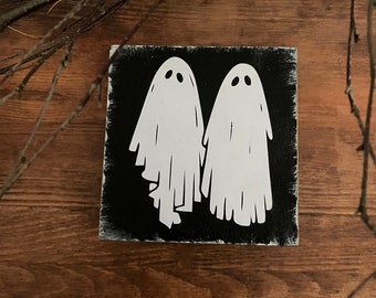 Mini Wooden Sign Farmhouse Block No Feet Ghost Decoration Cake Stand Halloween