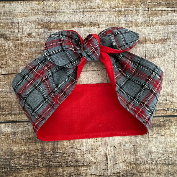 Rockabilly Haarband TARTAN Schottenkaro grau rot 50er Jahre