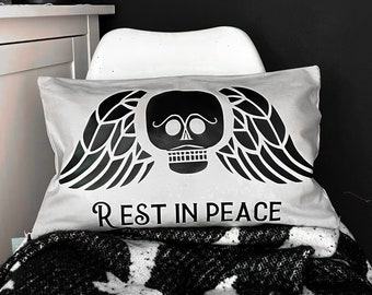 Cushion cover Rest in peace Death's skull cushion cover grey gothic