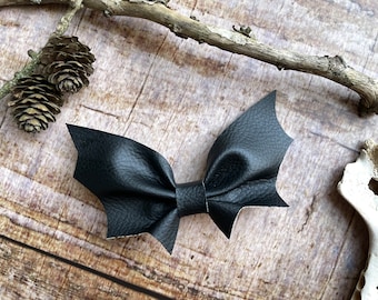 Hair clip hair bow bat faux leather black
