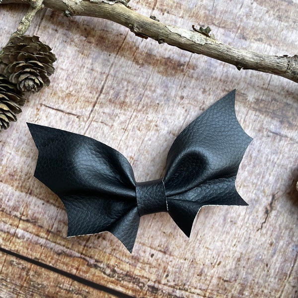 Hair clip hair bow bat faux leather black