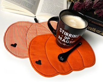 Mug Rug Untersetzer für Tassen Kürbis 2er Set orange Halloween