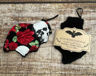 Waschbare Reinigungspads Fledermaus Skulls & Roses nachhaltige Abschminkpads  2er-Set Fledermausflügel