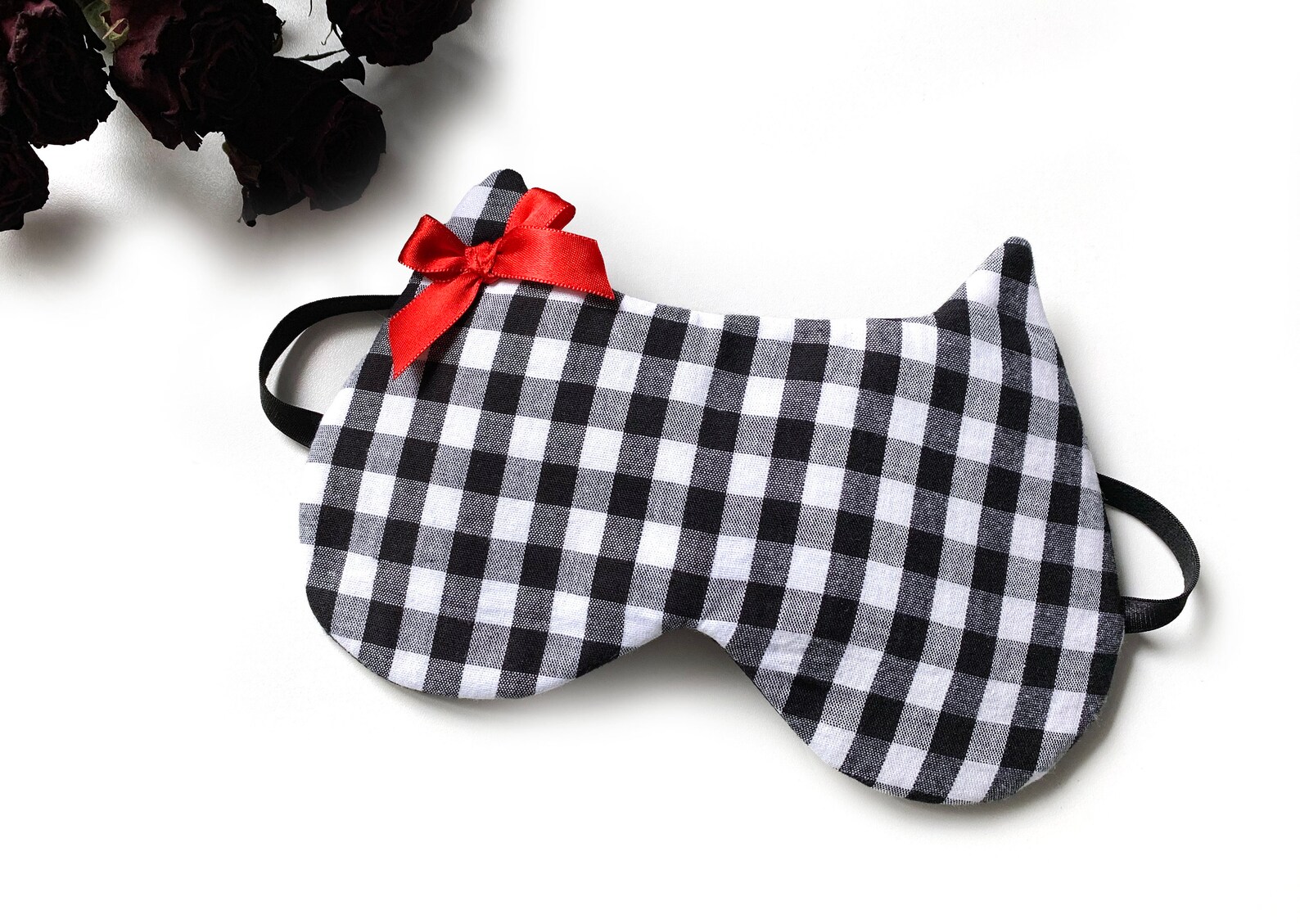 Sleep Mask with Cat Ears Travel Mask Kitty Black Checkered Etsy