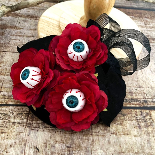 Headpiece Fascinator Eyeballs Hütchen Rosen Creepy Rosen