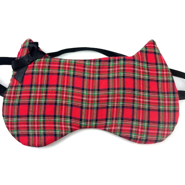 Schlafmaske Reisemaske Schlafbrille Kitty kawaii Tartan