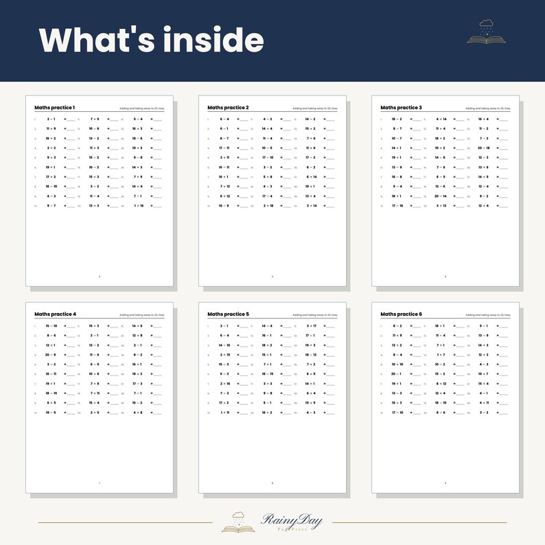 Maths Practice Sheets Printable, Ages 6 to 10, 100 Pages Adding, Taking ...