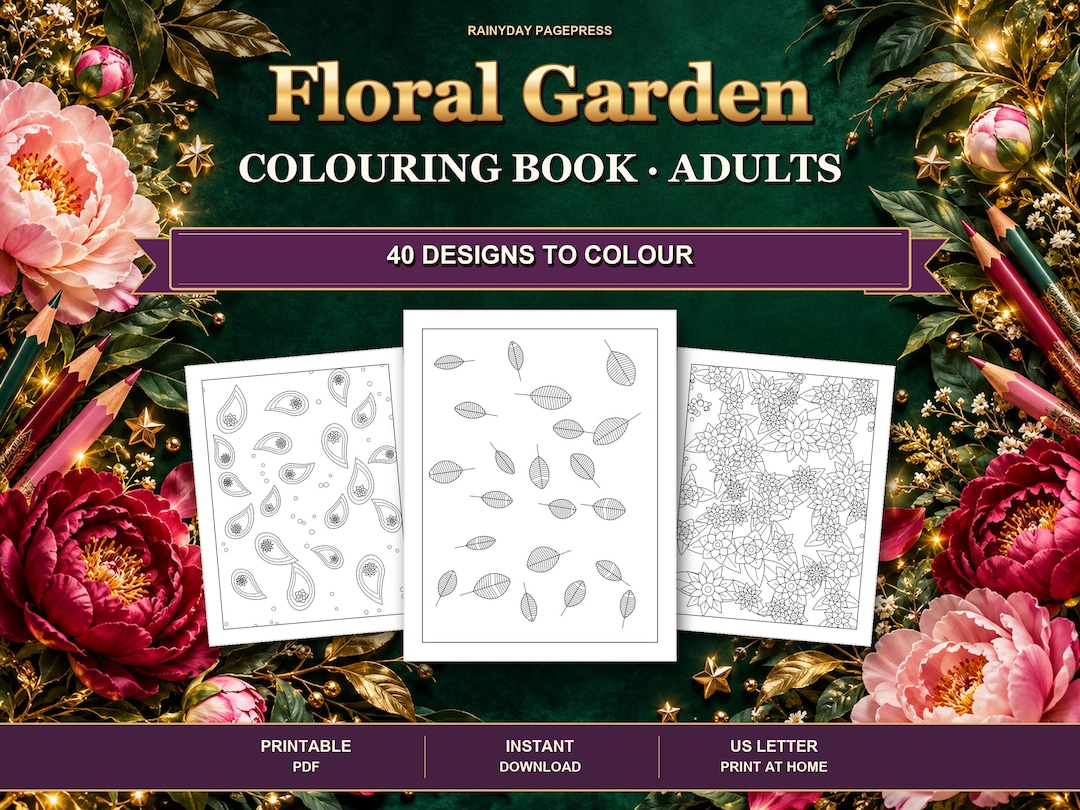 Floral Colouring Book for Adults Printable, 40 Flower, Leaf and Paisley ...