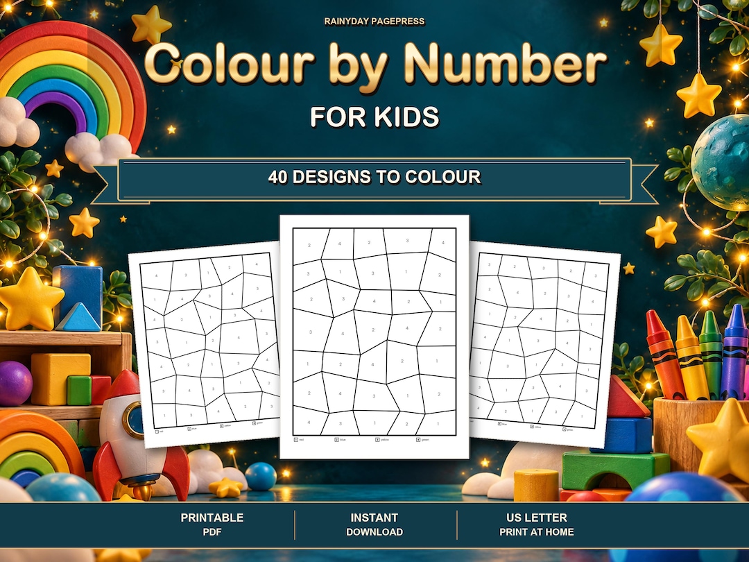 Colour by Number Printable for Kids, 40 Easy Colour by Number Pictures ...