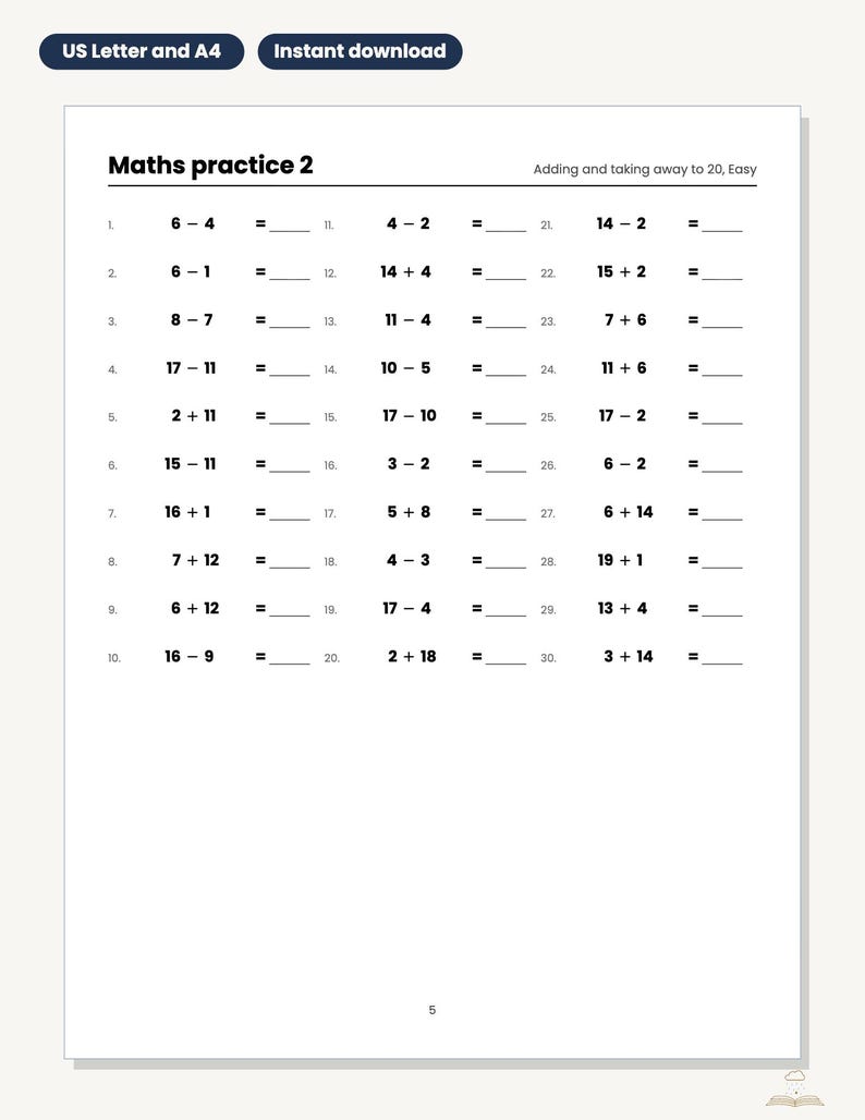 Maths Practice Sheets Printable, Ages 6 to 10, 100 Pages Adding, Taking ...