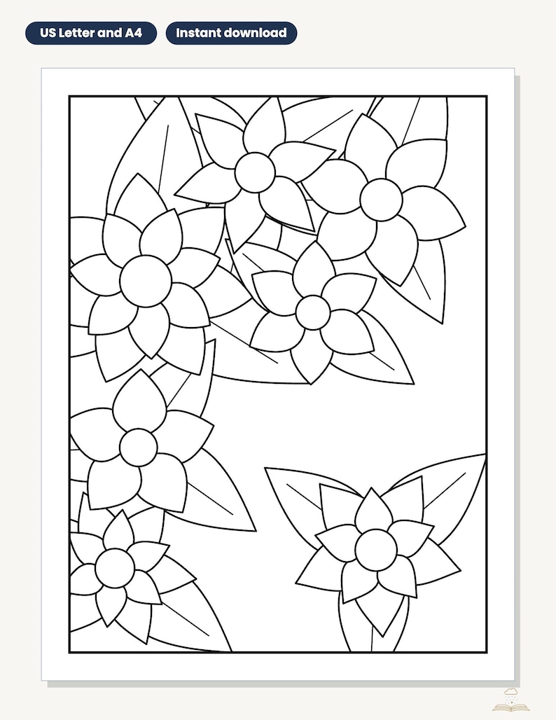 Bold and Easy Flowers Colouring Book Printable, 40 Big Simple Flower ...