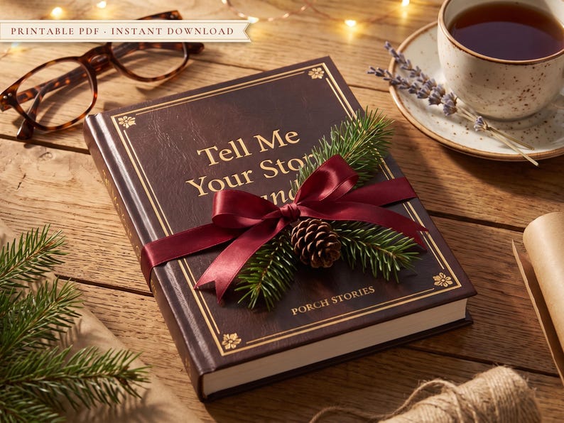 Tell Me Your Story, Grandpa memory journal wrapped as a Christmas gift