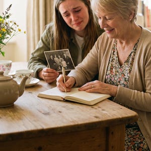 Filling in the Tell Me Your Story, Grandma memory journal together