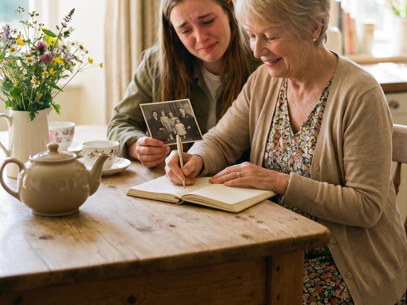 Filling in the Tell Me Your Story, Grandma memory journal together