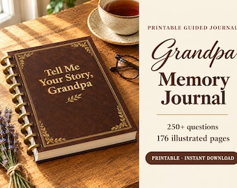 Tell Me Your Story Grandpa Memory Journal, Printable Grandfather Life Story Book, 250+ Questions, Guided Journal Gift for Grandpa