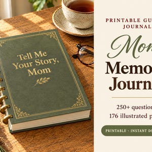 Tell Me Your Story Mom Memory Journal, Printable Mother Life Story Book, 250+ Questions, Guided Journal Gift for Mom from Daughter Son image 1