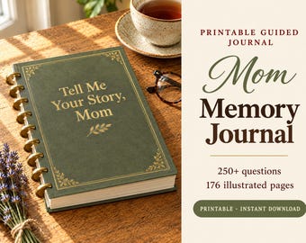 Tell Me Your Story Mom Memory Journal, Printable Mother Life Story Book, 250+ Questions, Guided Journal Gift for Mom from Daughter Son