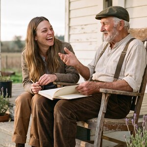 Filling in the Tell Me Your Story, Grandpa journal together